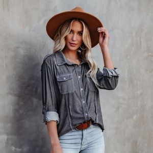 VICI Pomona Button Down Knit Top - Dusty Charcoal (Medium)